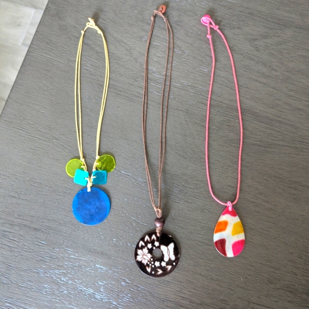 Vintage Boho Retro "Murano" curved glass round pendant X 3 Necklaces